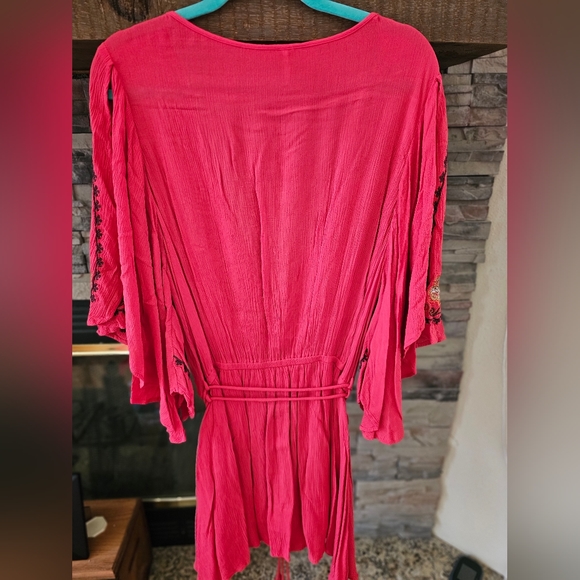 Free People Women’s Cora Embroidered Open Front Mini Dress Coral Size Large - Picture 3 of 5